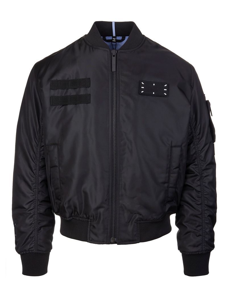 Man Bomber Jacket In Black Technical Fabric With Logo