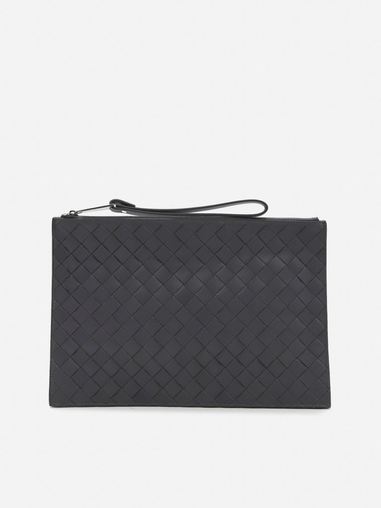 Clutch Bag In Leather With Woven Pattern
