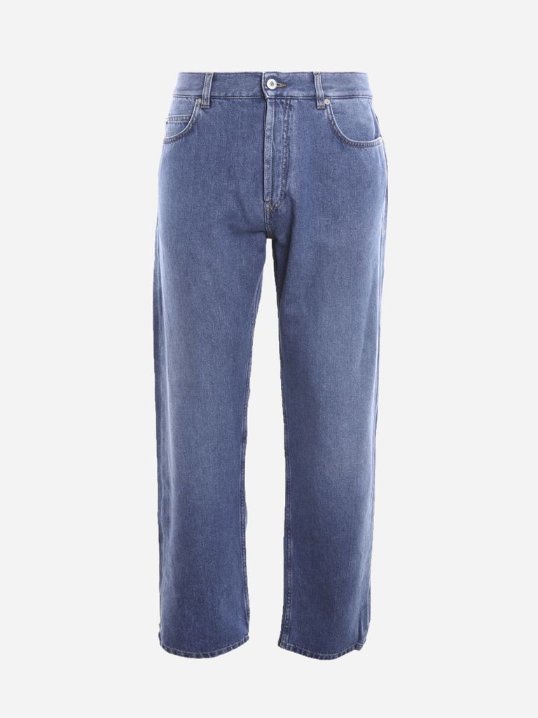 Cotton Denim Jeans With Anagram Detail
