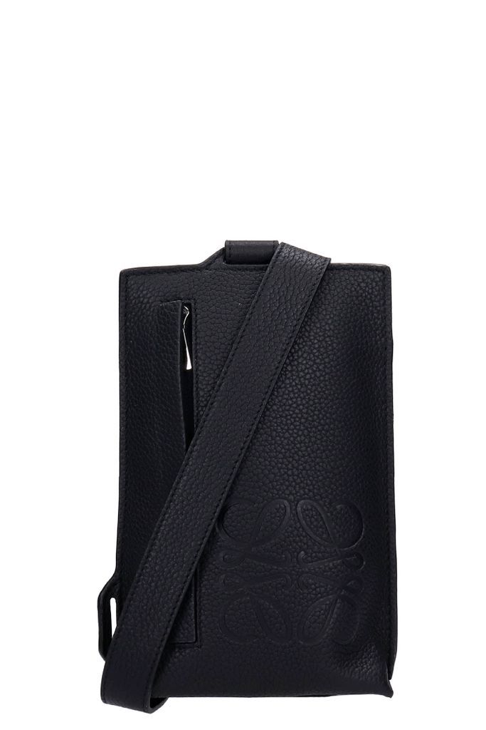 Vertical T Shoulder Bag In Black Leather
