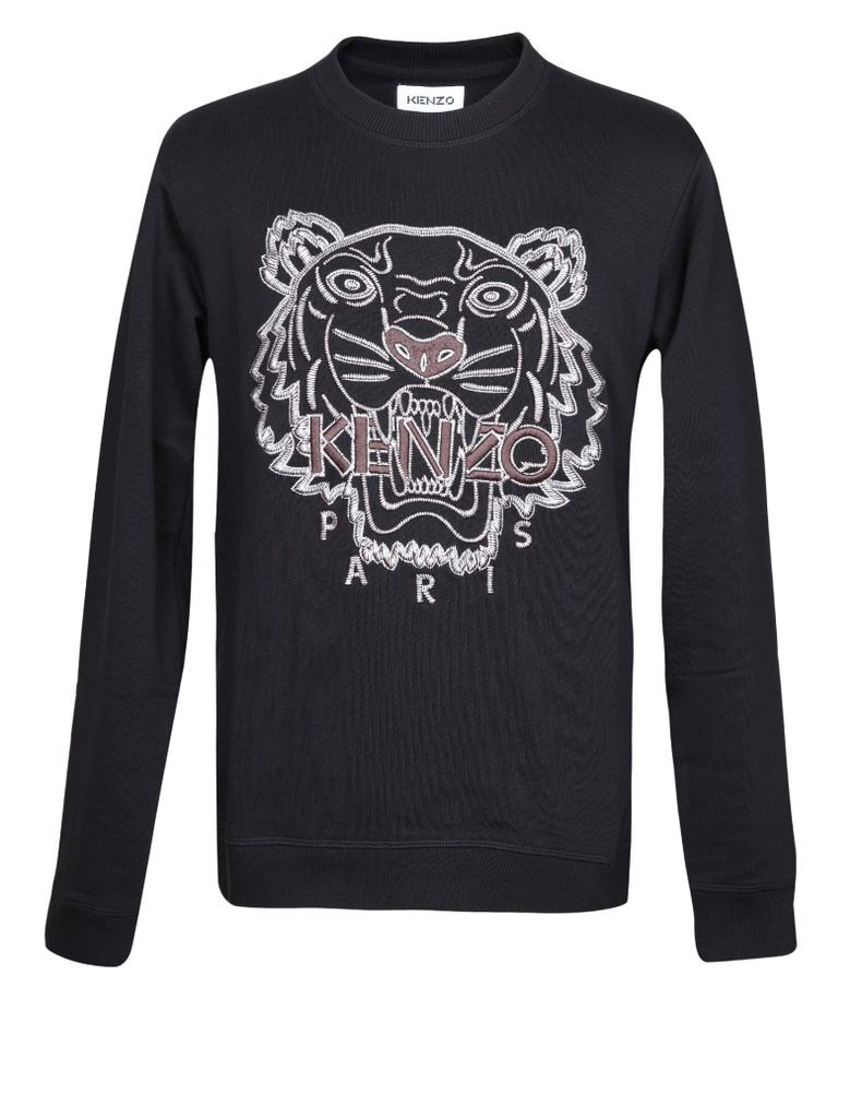 Cotton Sweatshirt With Tiger Embroidery