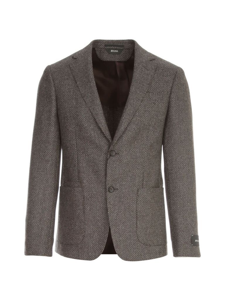 Lambswool And Cashmere Single Breasted Jacket W/patch