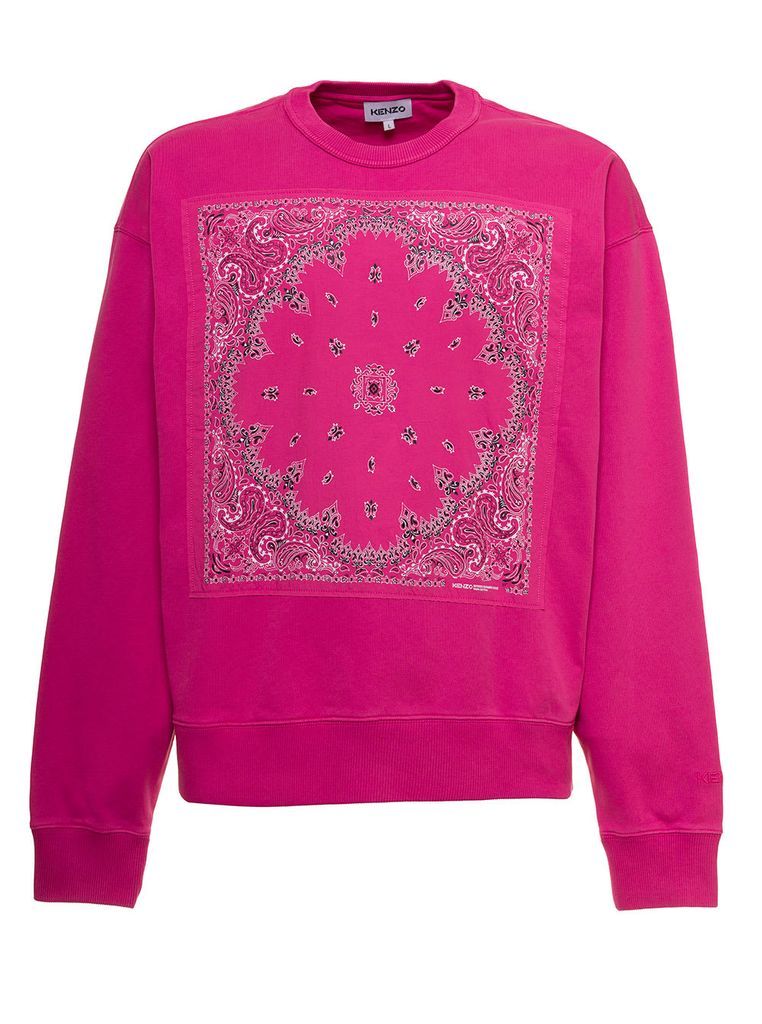 Pink Cotton Sweatshirt With Bandana Graphic Print