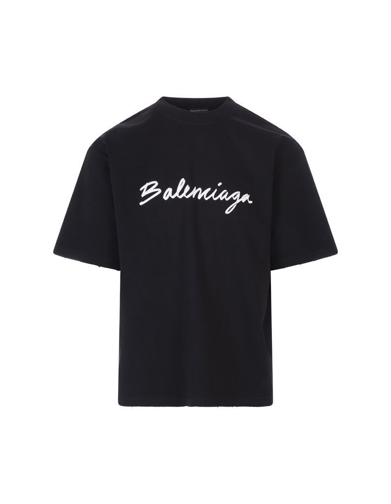 Man Black T-shirt With Italic Balenciaga Logo