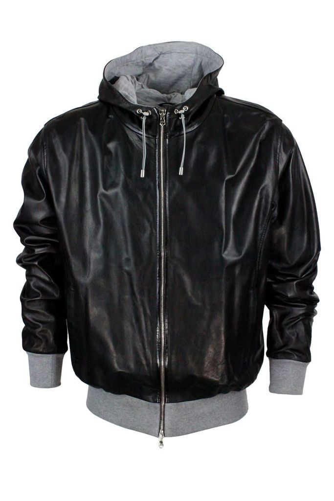 Hooded Bomber Jacket Soft Leather