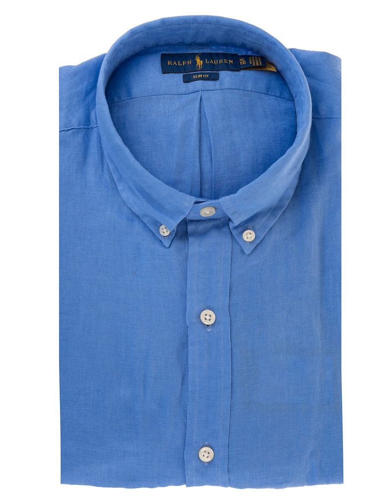 Man Blue And Yellow Slim Fit Shirt In Linen