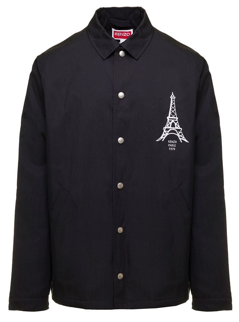 Black Printed Coach Jacket In Cotton Blend Man Kenzo