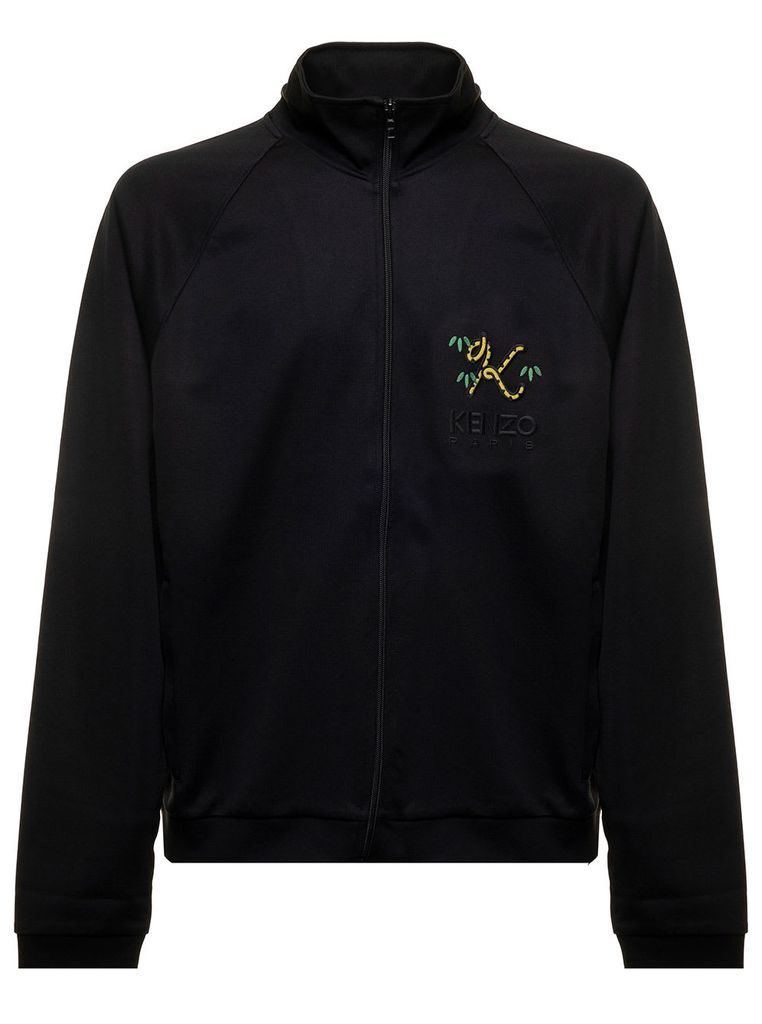 Black Track Jacket In Technical Jersey With Tiger Logo Embroidery On Front And Back Kenzo Man