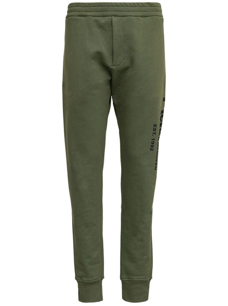 Green Cotton Joggers With Logo