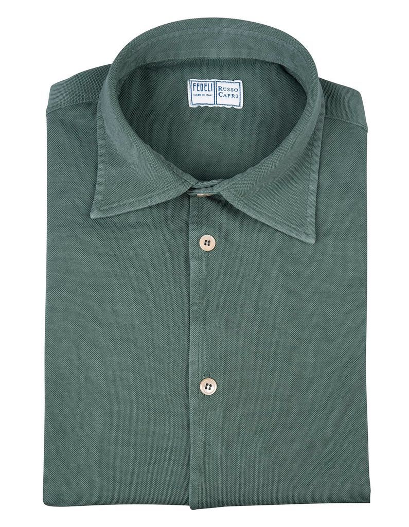 Man Shirt In Forest Green Cotton Pique