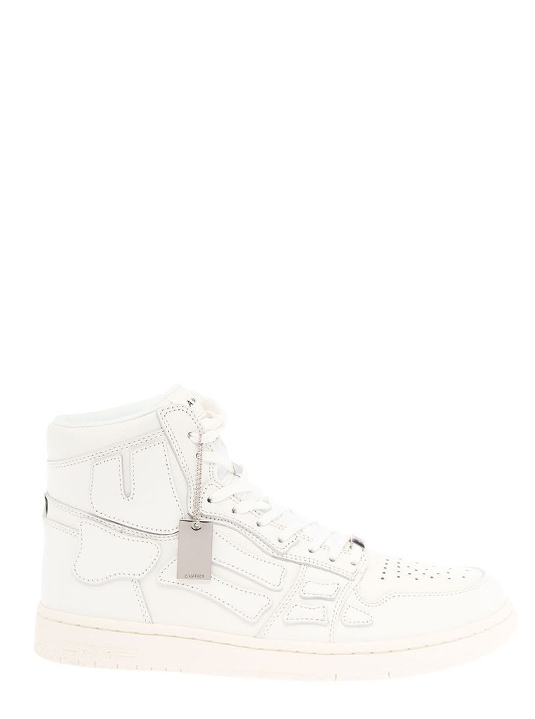Mans High Top White Leather Sneakers With Logo