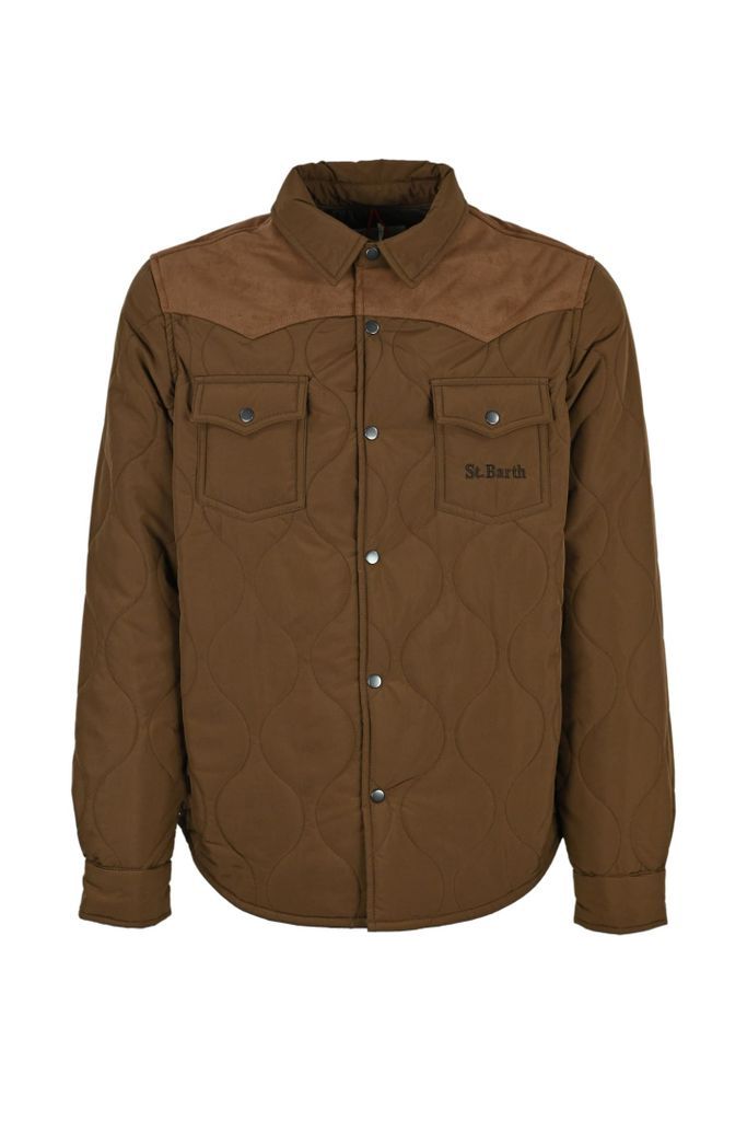 Brown Padded Mens Shirt With Patch Pockets
