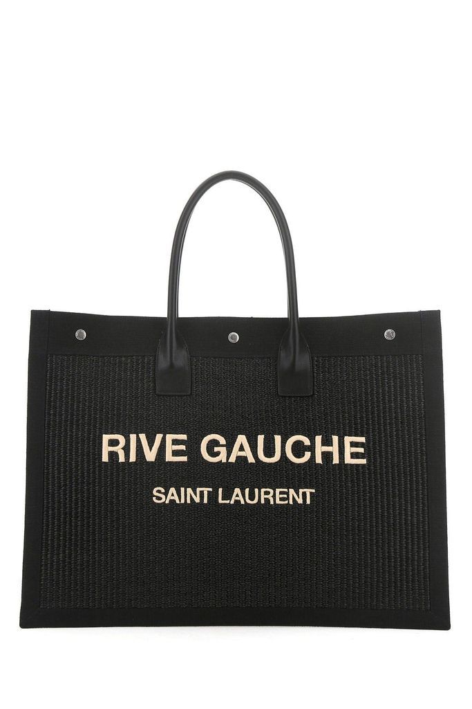 Black Rafia And Canvas Rive Gauche Shopping Bag