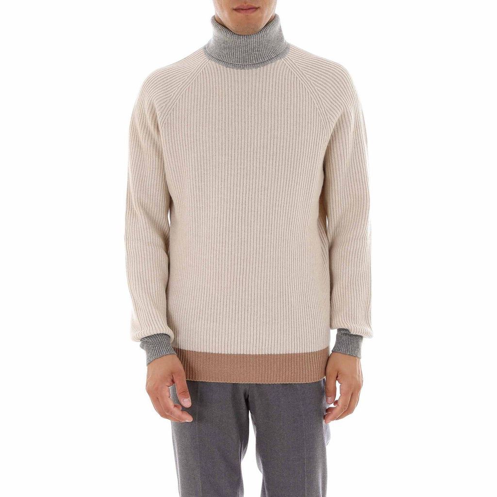 Contrasting Panelled Turtleneck Sweater