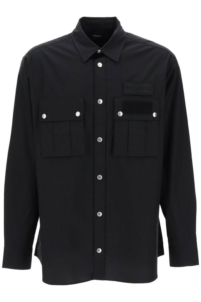 Cotton Shirt With Velcro Logo Patch