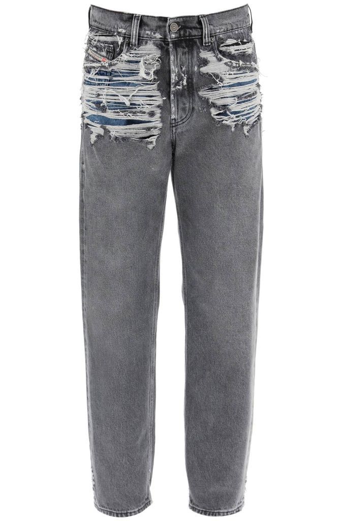Destroyed Effect Straight Leg Jeans