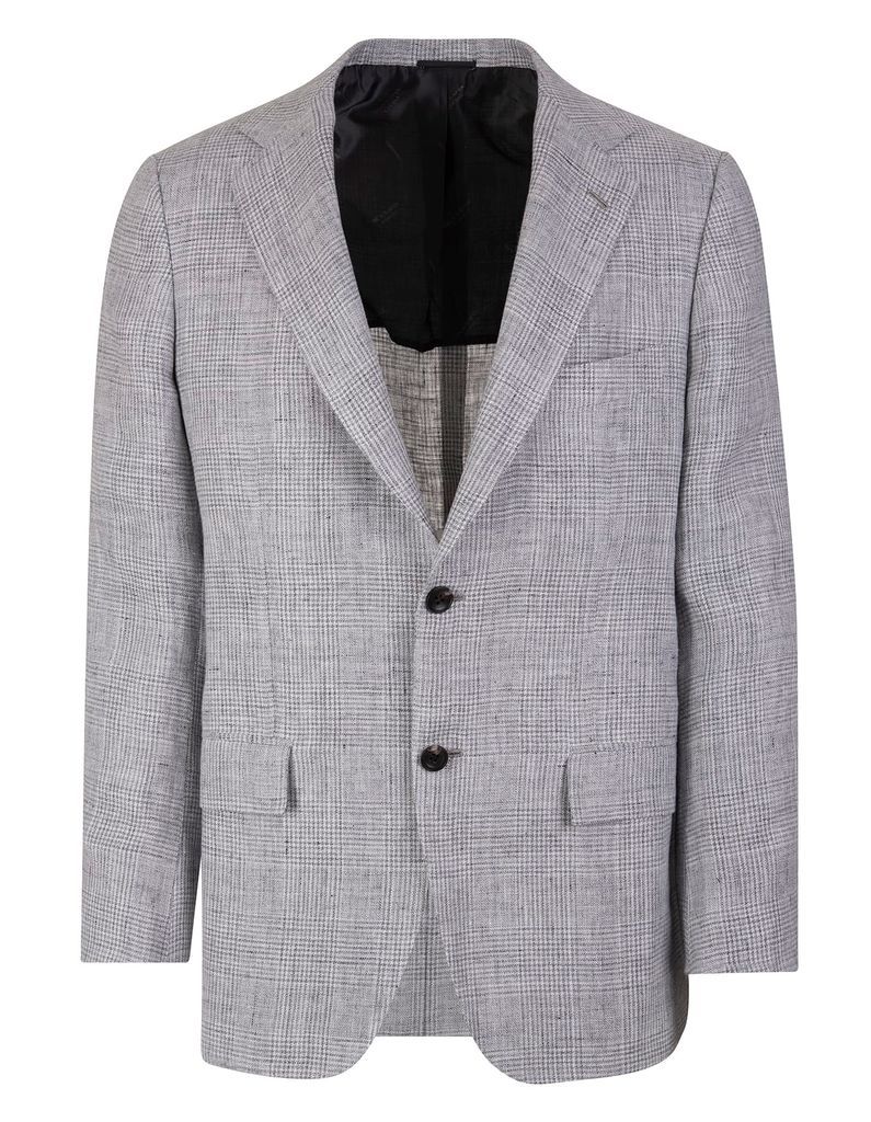 Man Light Grey Prince Of Wales Linen Blazer