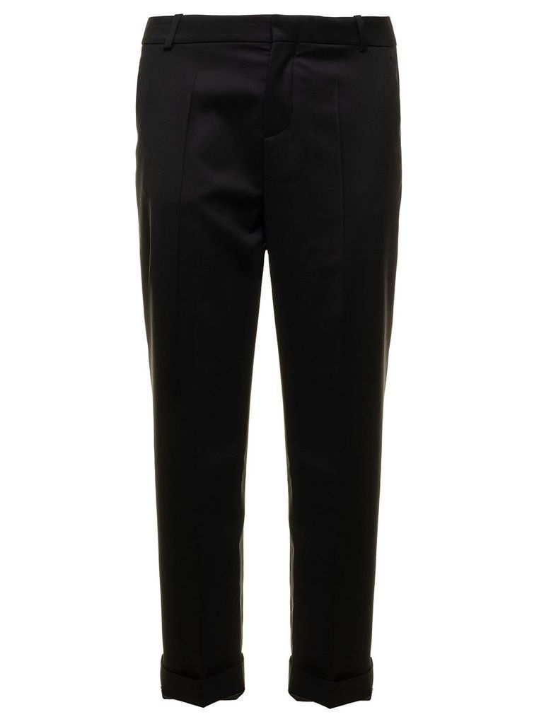 Mens Black Wool Tailored Trousers