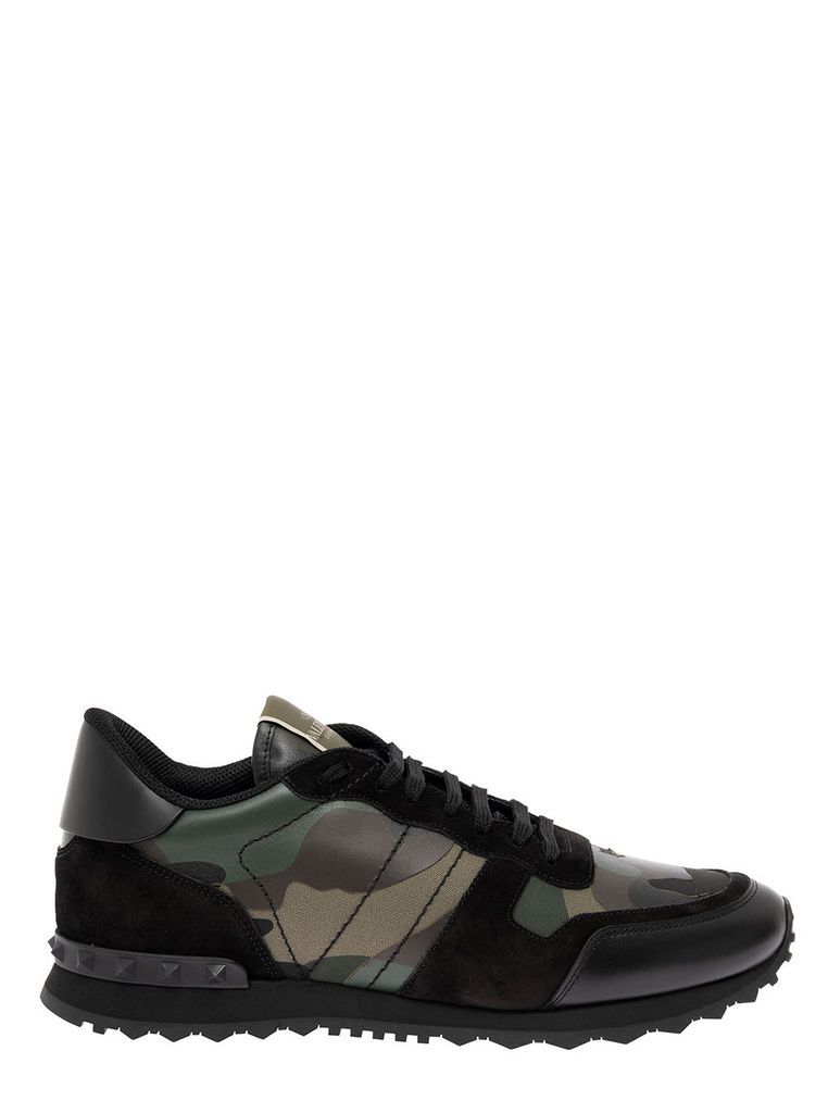 Mans Rockrunner Camouflage Noir Leather And Fabric Sneakers