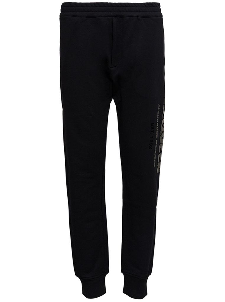 Black Cotton Trousers With Logo Print