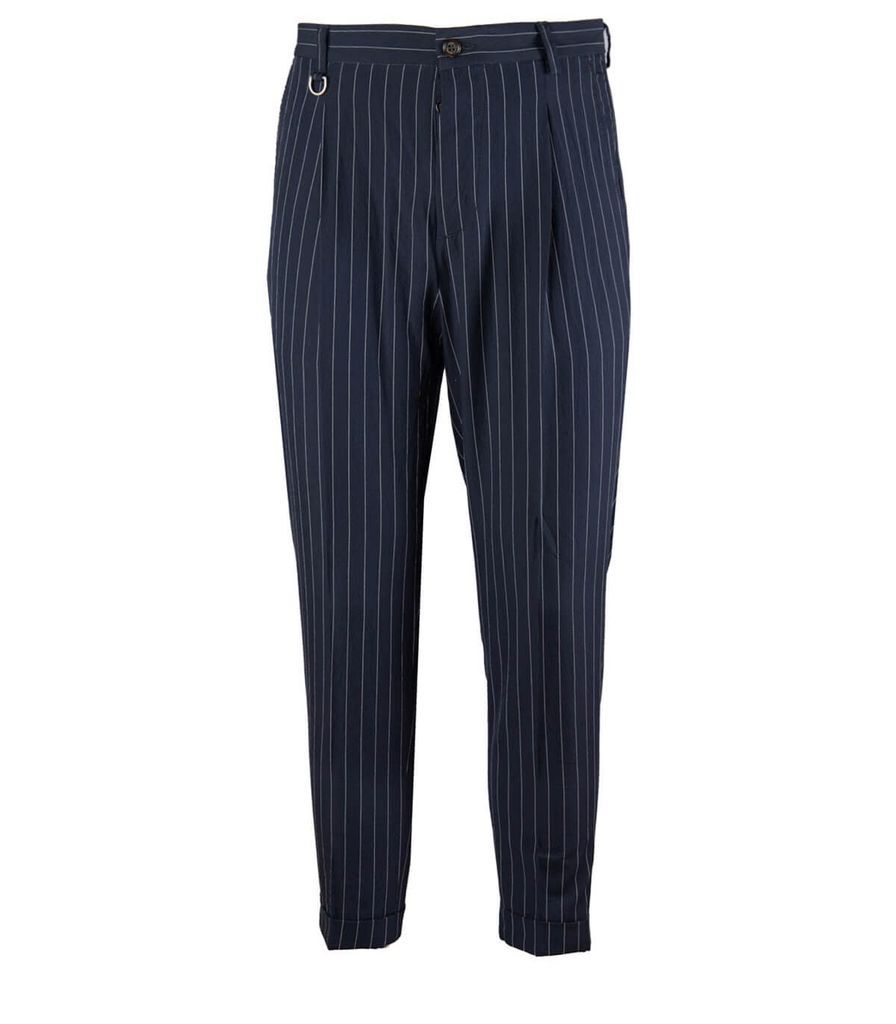 Blue White Pinstripe Carrot Fit Trousers