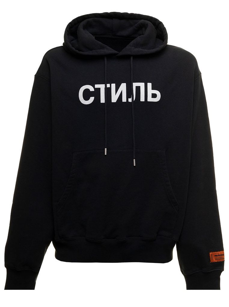 Black Hoodiein In Cotton With Ctnmb Printand Patch Heron Preston Man
