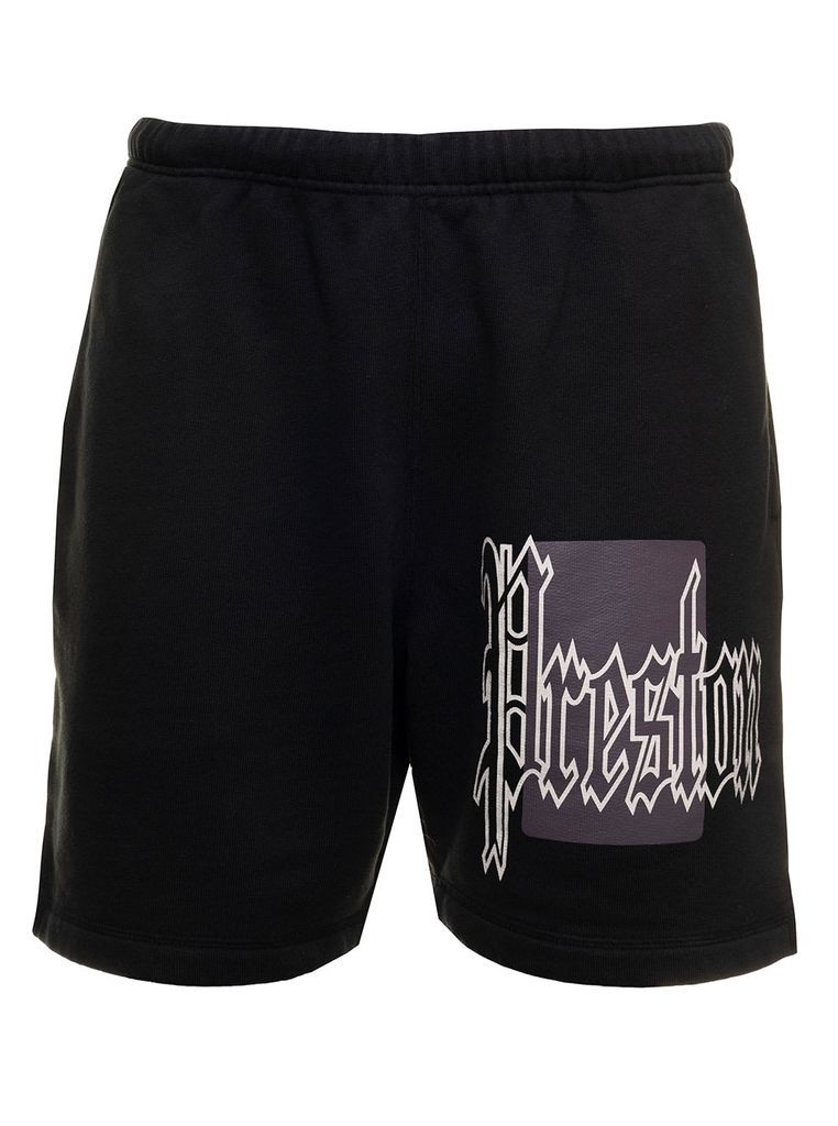 Black Bermuda Shorts In Cotton With Logo Print And Patch Heron Preston Man