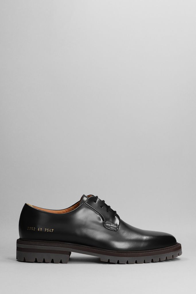 Derby Lace Up Shoes In Black Leather