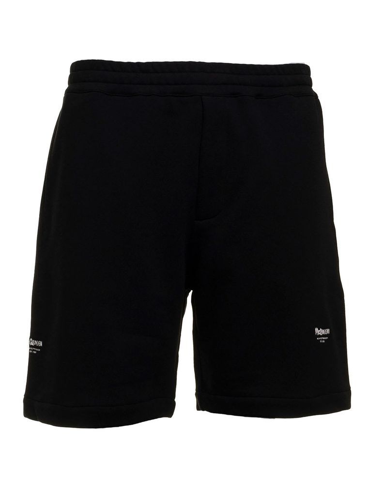 Mans Black Cotton Bermuda Shorts With Logo