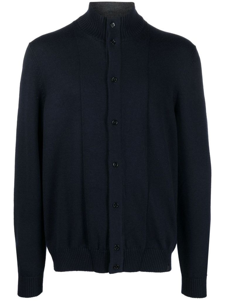 Navy Blue Shaved Wool Knit Cardigan