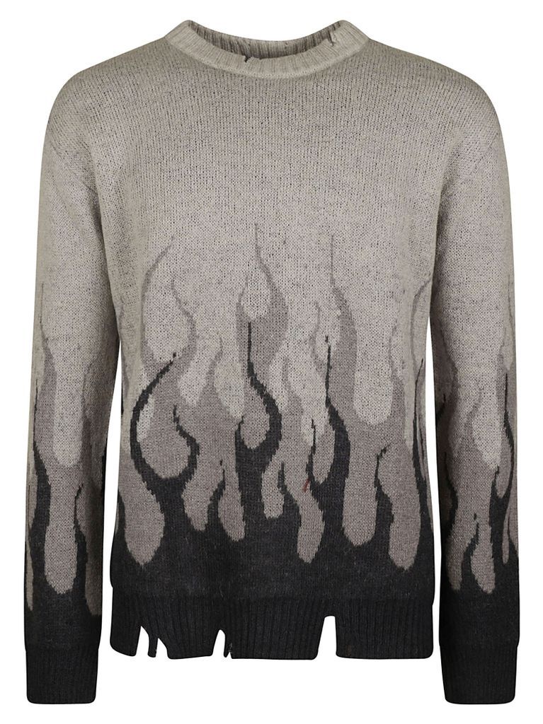 Distressed Effect Flame Detail Sweater