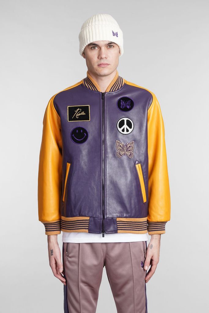 Bomber In Viola Leather
