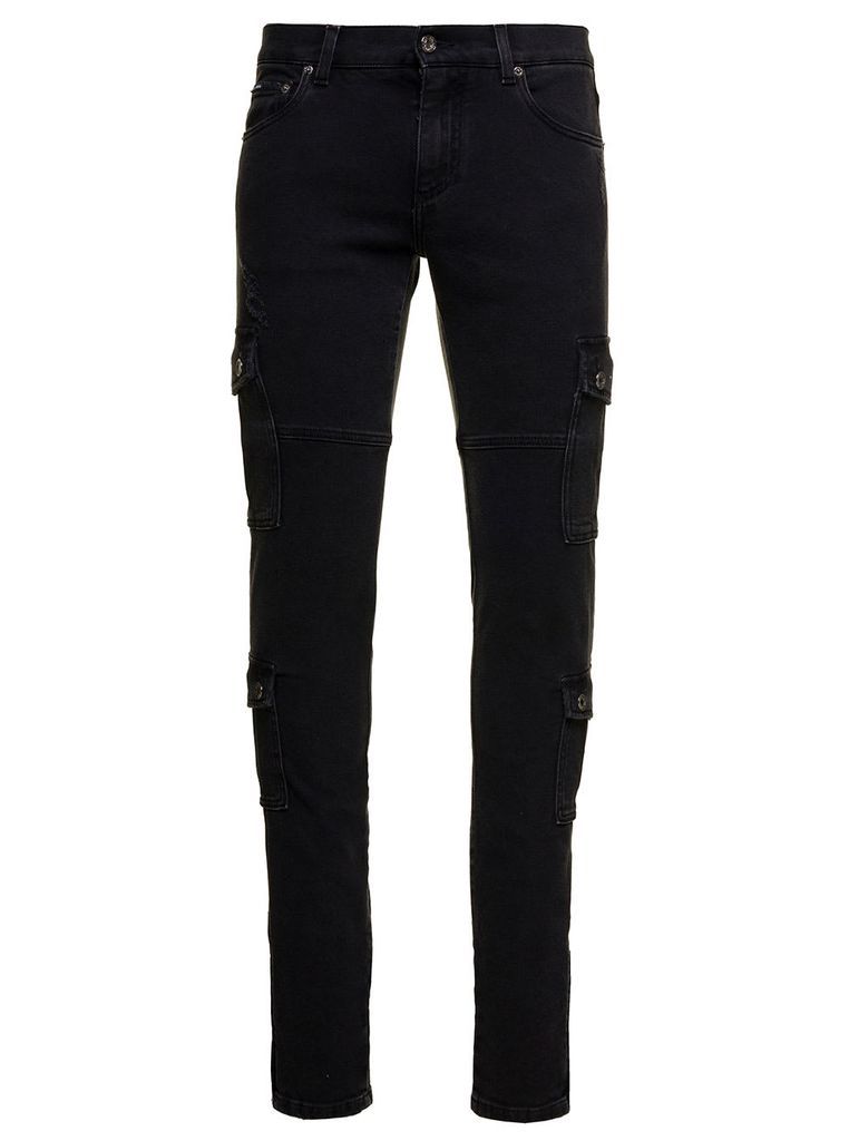 Black Wash Slim Cargo Pants In Cotton Denim Man Dolce & Gabbana