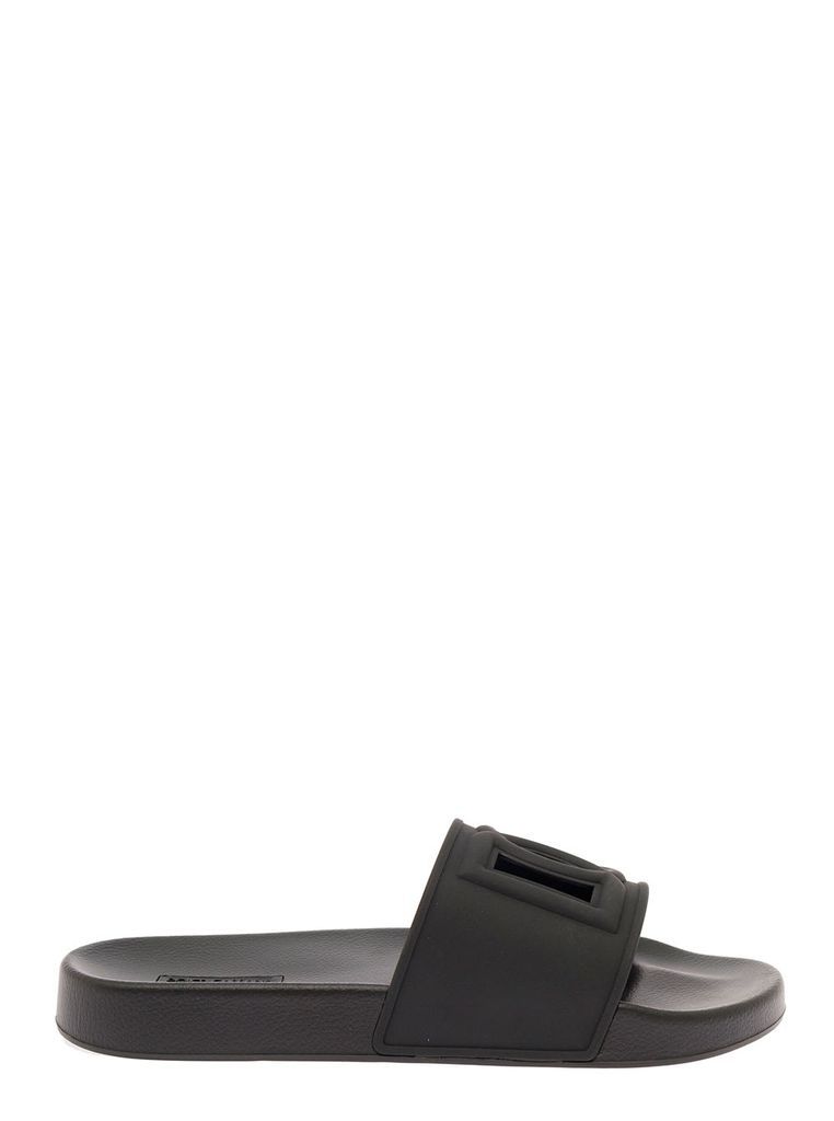Black Rubber Slide Sandals With Logo Dolce & Gabbana Man