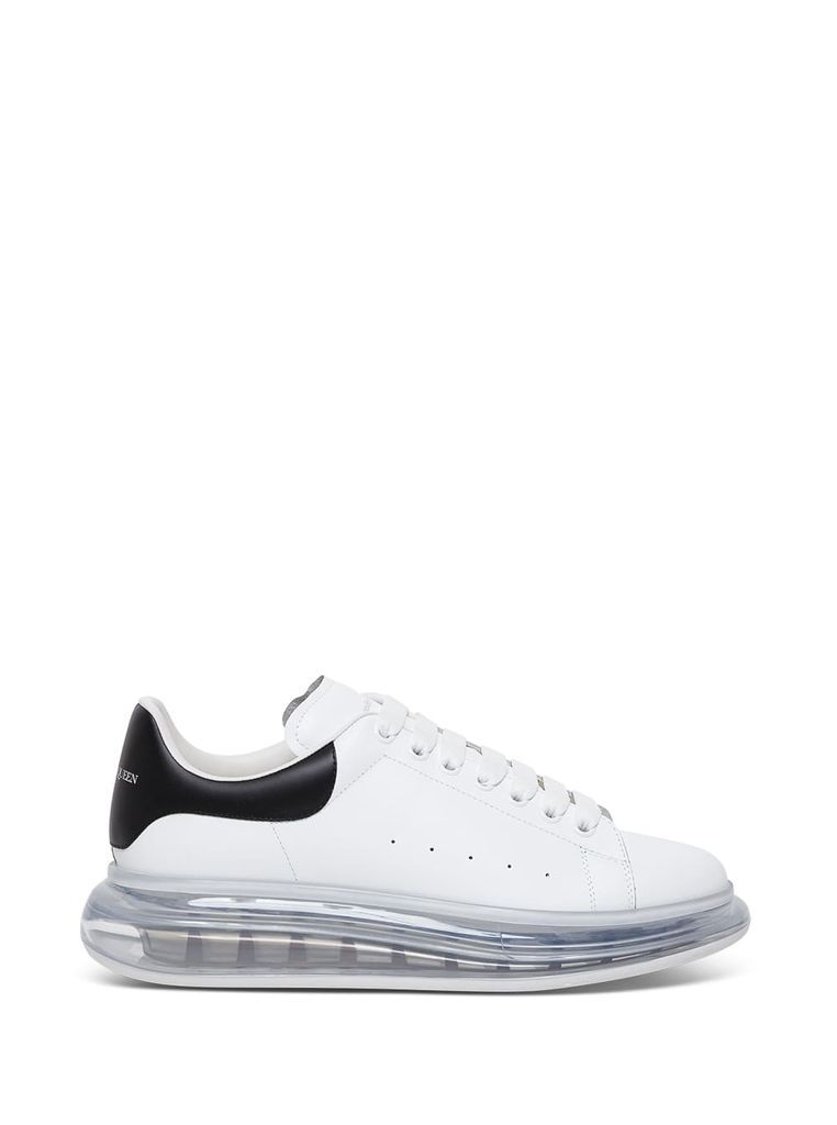 Mans Oversize White Leather Sneakers With Black Heel Tab