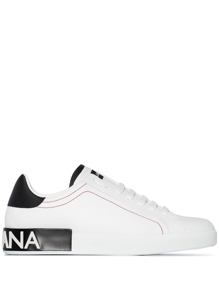 Mans Portofino White And Black Leather Sneakers With Logo