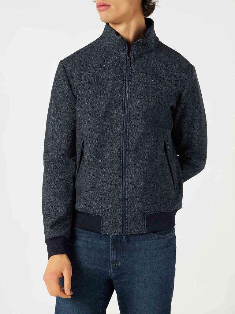 Blue Melange Printed Mid Season Jacket Wool Effect