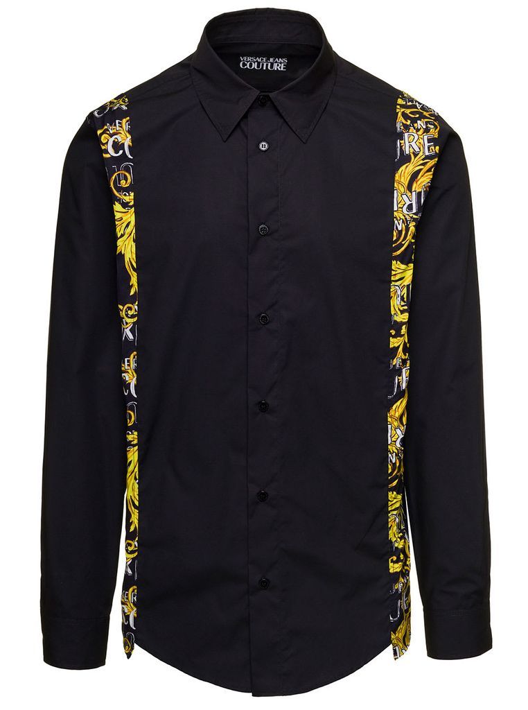Black Shirt With Baroque Logo Inserts In Cotton Man Versace Jeans Couture