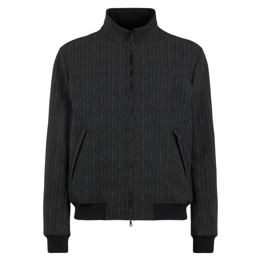 Black Herringbone Printed Mid Season Jacket Wool Effect