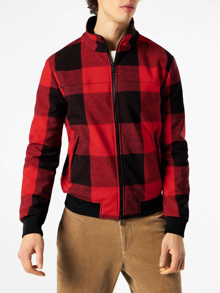 Red And Black Checked Mid Season Jacket Wool Effect