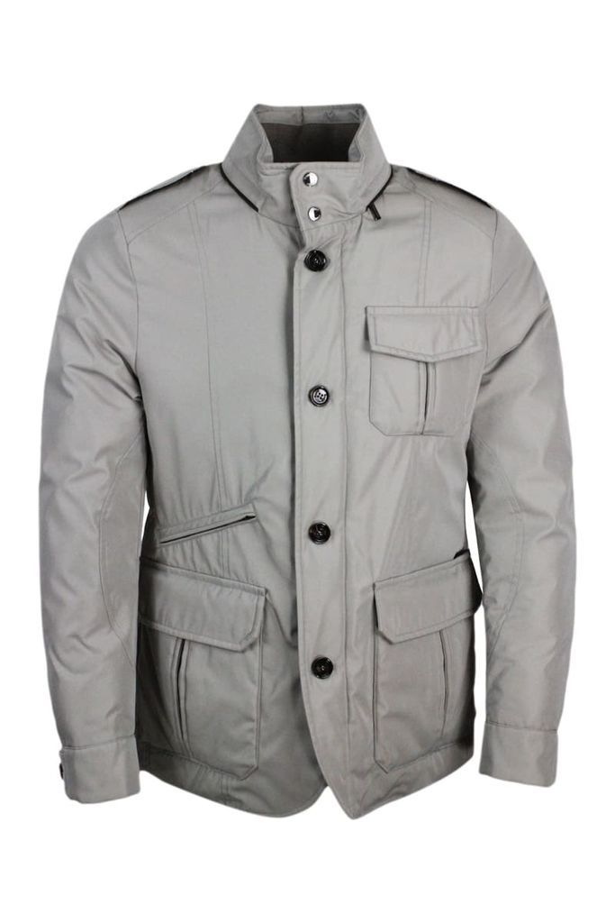 Field Jacket Model With Pockets In Technical Fabric With Real Goose Down Padding