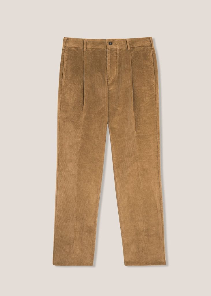 Aantioco Brown Pleated Stretch Cotton-corduroy Trousers