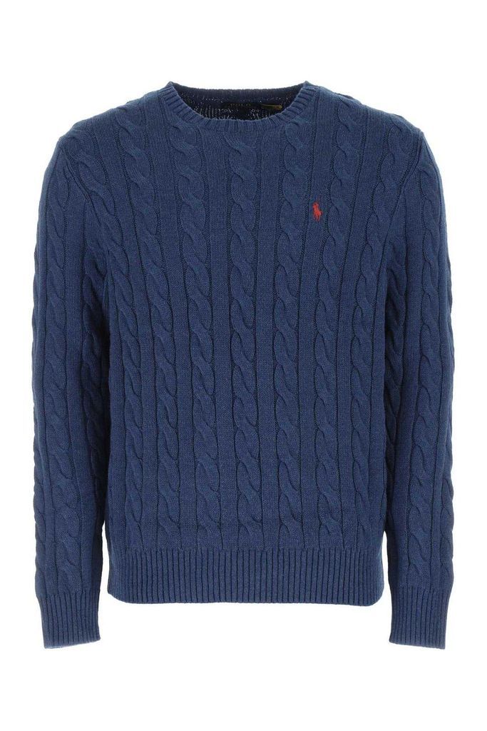 Logo Embroidered Cable Knitted Jumper
