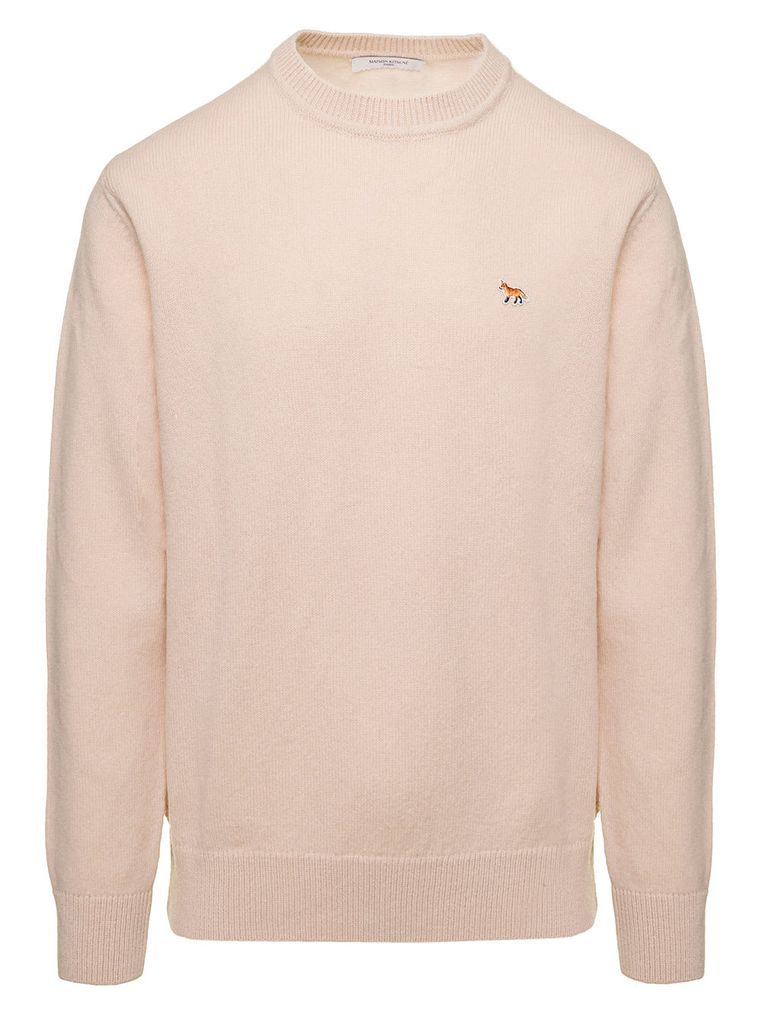 Beige Crewneck Sweater With Baby Fox Patch In Wool Man Maison Kitsune