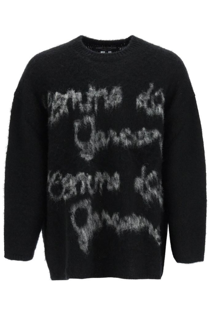 Oversized Carded Wool Sweater With Jacquard Lettering