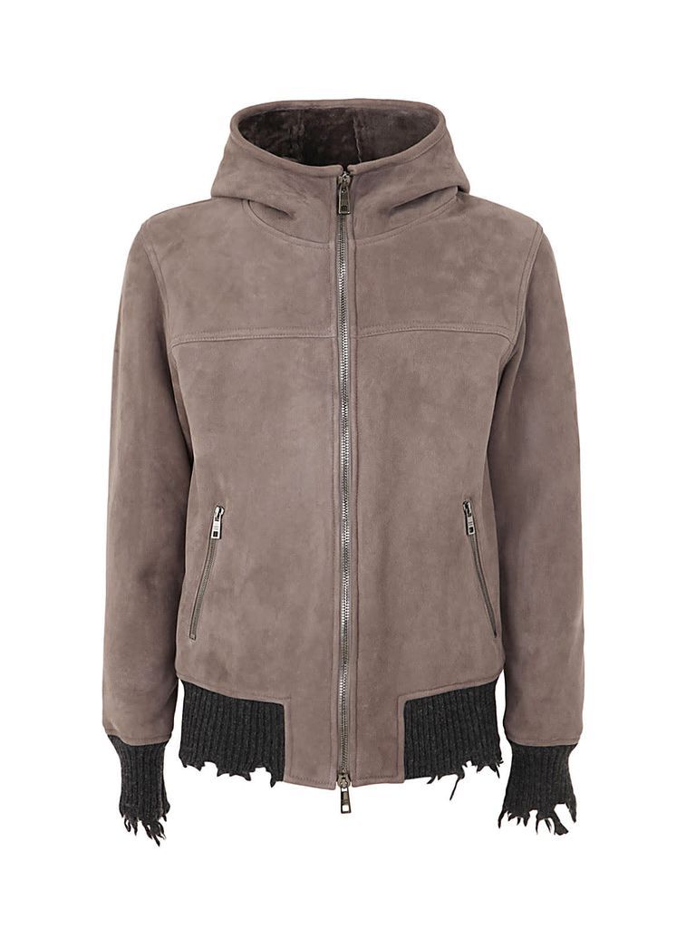 Stone Washed Shearling Jacket With Hood