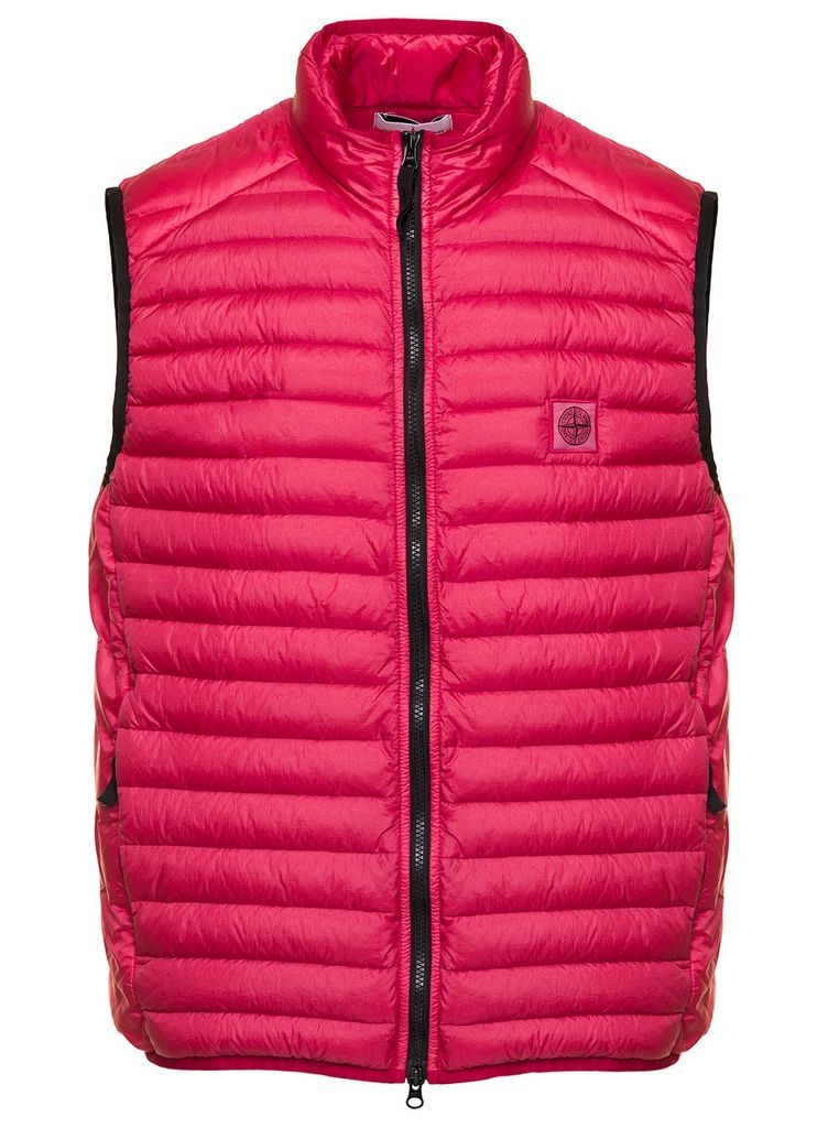 Red Down Vest With Logo Patch In Nylon Man Stone Island