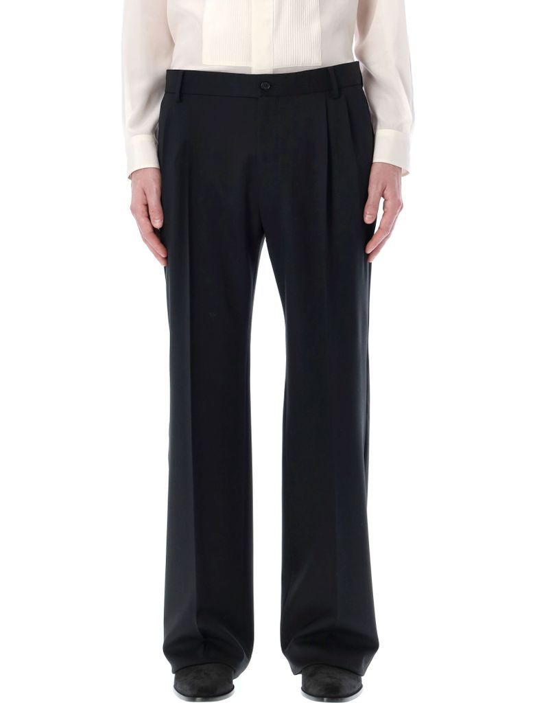 Stretch Virgin Wool Pants With Straight Leg
