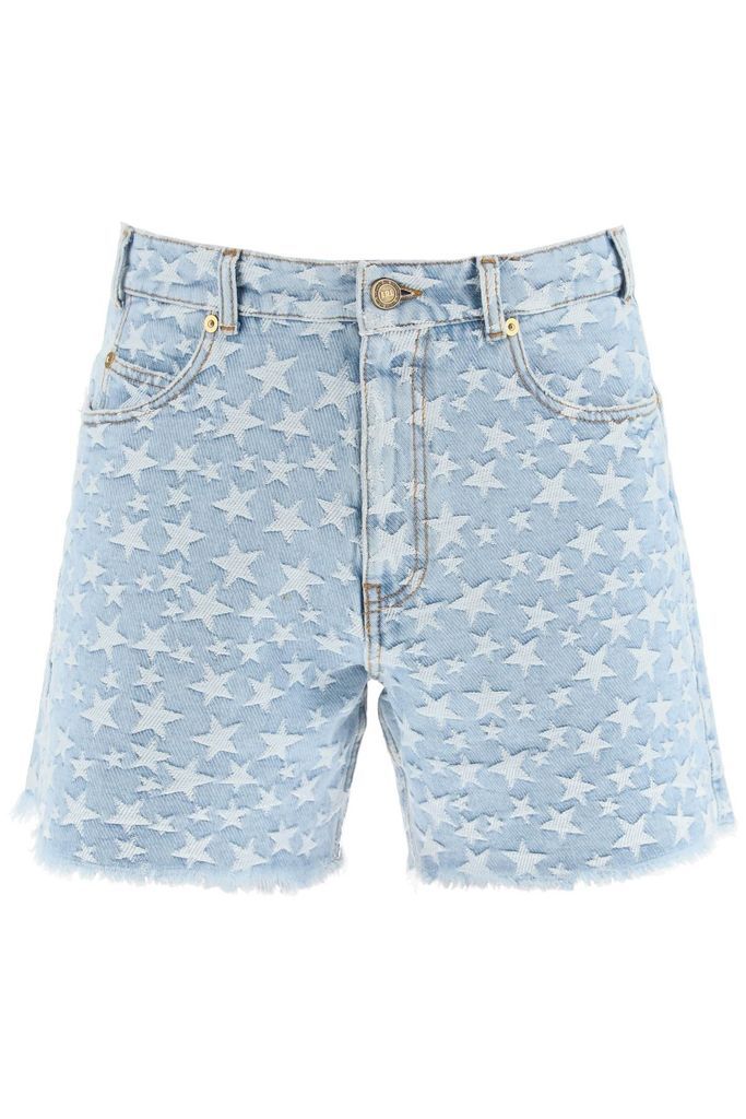 Denim Shorts With Embroidered Stars