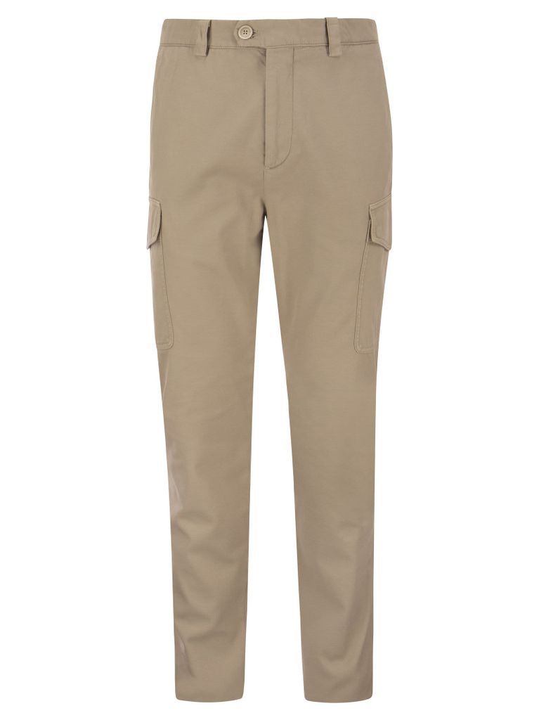 Leisure Fit Cotton Gabardine Trousers With Cargo Pockets
